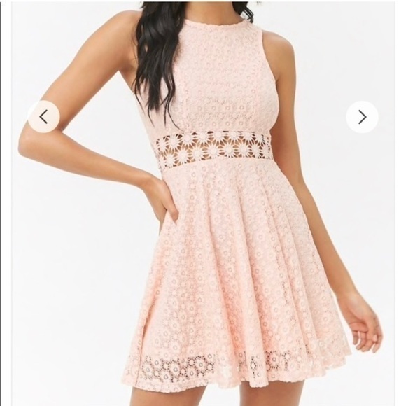 Iris Flare And Lace Pink Blush Lined Back Zip Sleeveless Embroidered Dress L